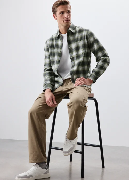 2 Pack Khaki & Burgundy Check Shirts - Medium Image 4