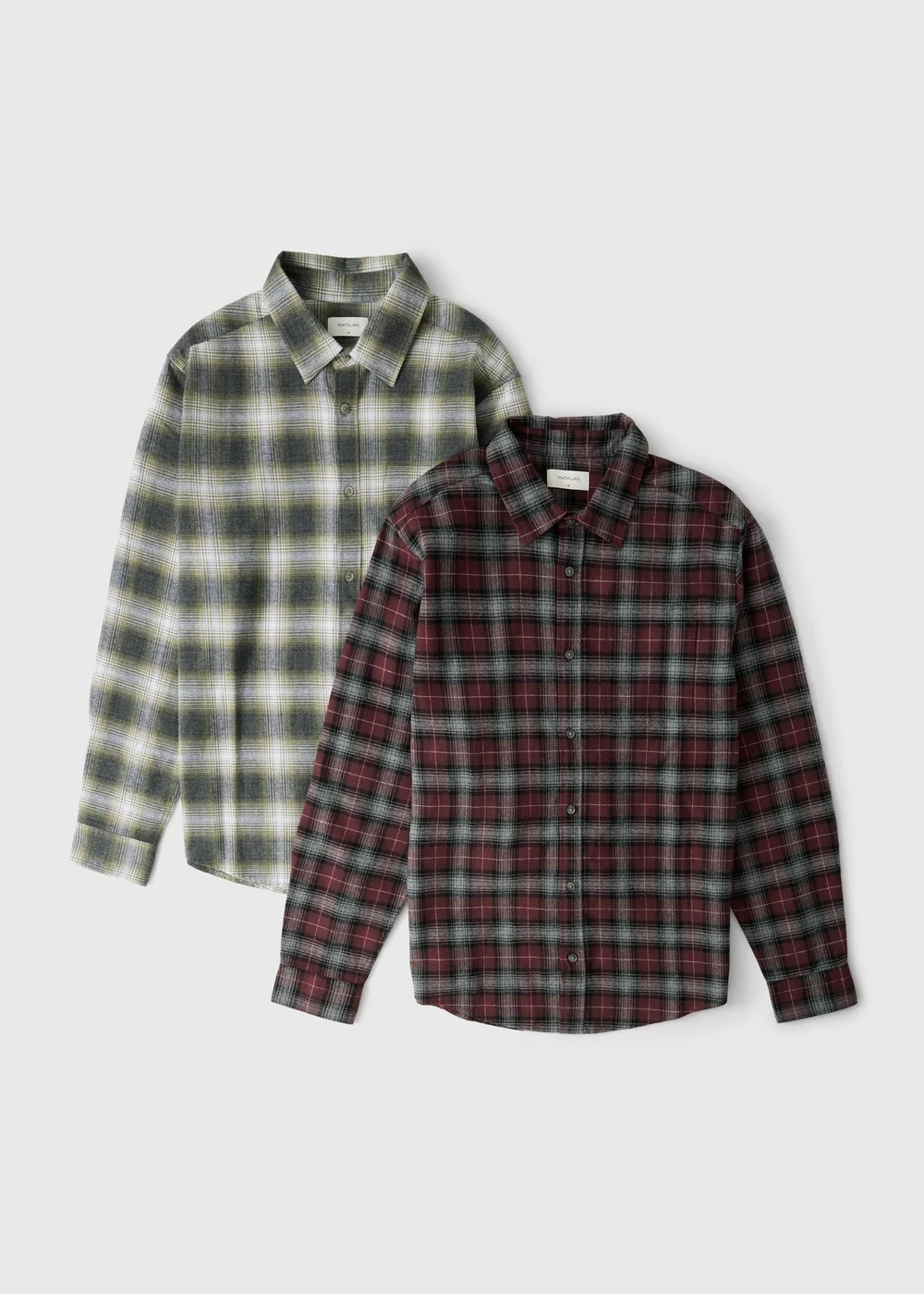 2 Pack Khaki & Burgundy Check Shirts - Medium Image 5