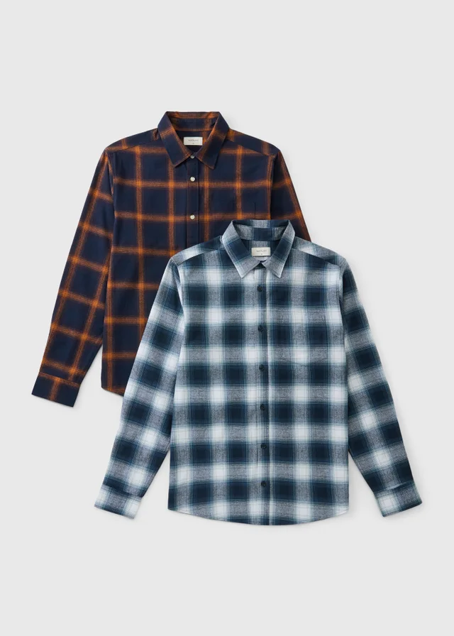 2 Pack Blue / Orange Check Flannel