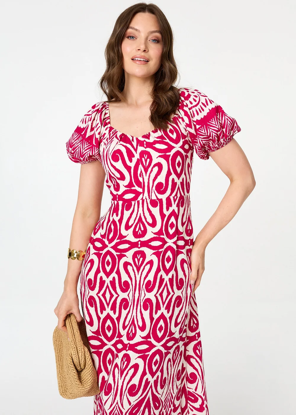 Izabel London Pink Printed Short Sleeve A-Line Maxi Dress - 16 Image 2