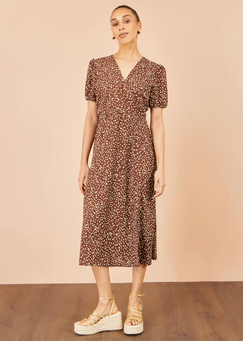 Yumi Brown Spot Midi Dress With Split Hemline - 12 Image 2