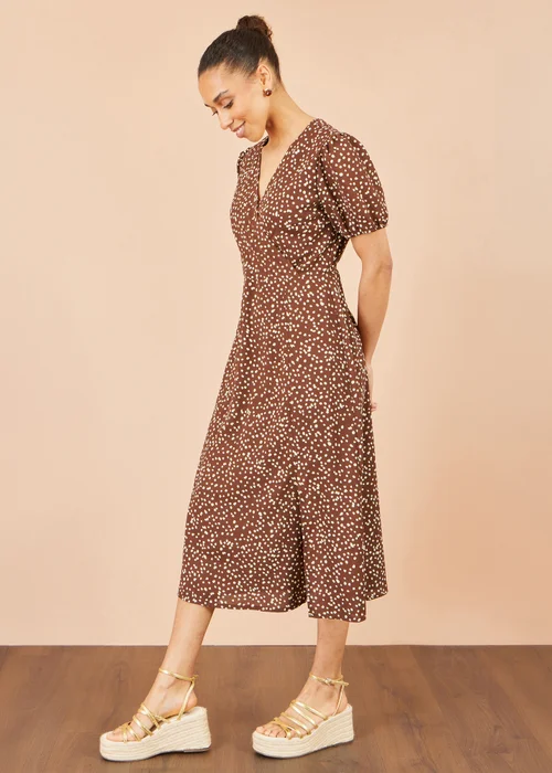 Yumi Brown Spot Midi Dress With Split Hemline - 12 Image 3
