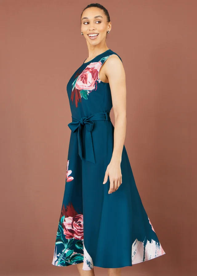 Yumi Green Abstract Floral Skater Midi Dress