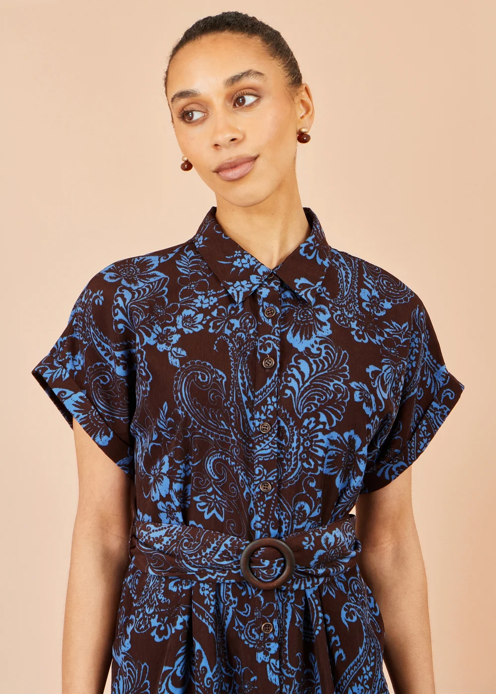 Yumi Brown Paisley Midi Shirt Dress - 20 Image 5