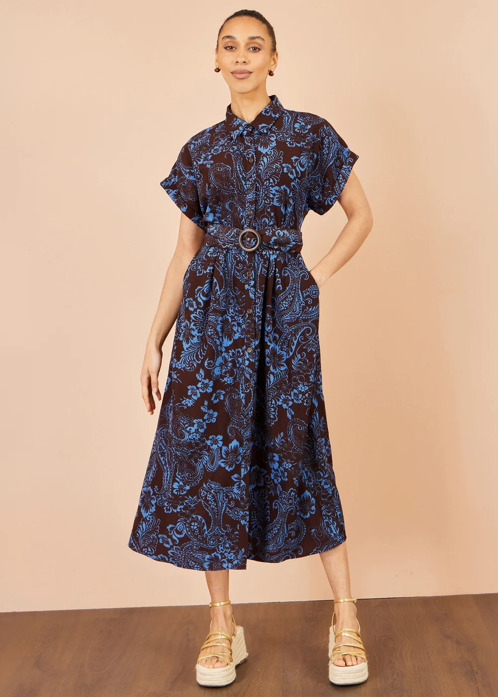 Yumi Brown Paisley Midi Shirt Dress - 20 Image 3