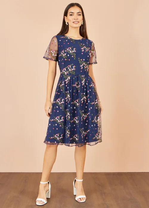 Yumi Navy Embroidered Floral Mesh Prom Dress - 24 Image 2