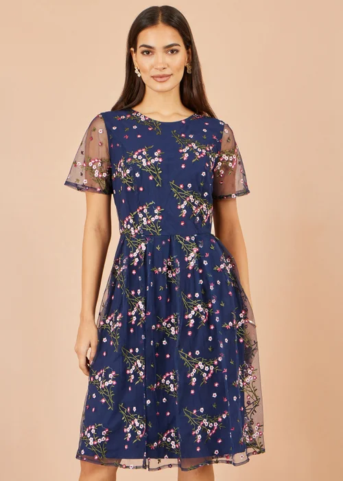 Yumi Navy Embroidered Floral Mesh Prom Dress - 24 Image 1