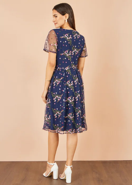 Yumi Navy Embroidered Floral Mesh Prom Dress - 24 Image 4