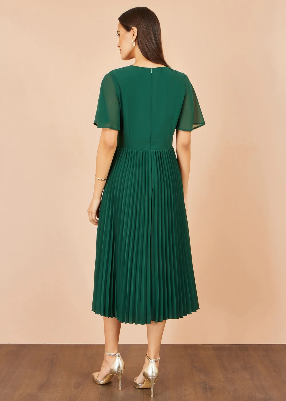 Yumi Green Sequin Embroidered Pleated Midi Dress - 8 Image 3