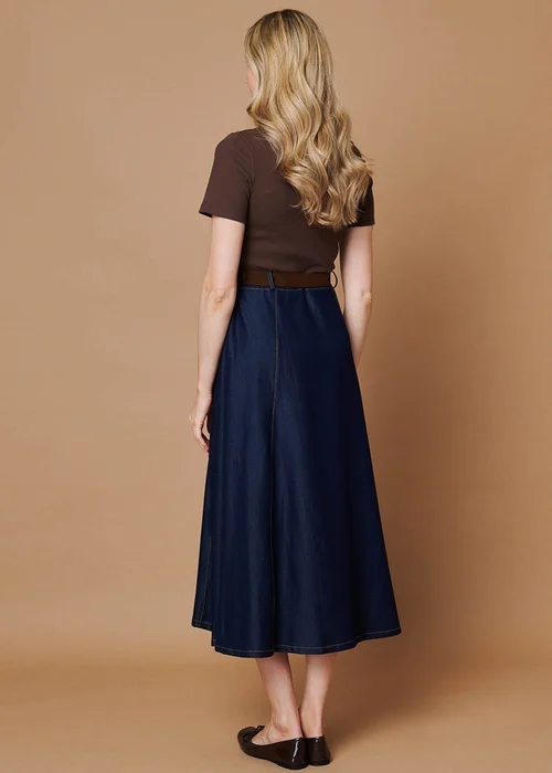 Izabel London Chocolate Removable Belt Denim Skirt Midi Dress - 12 Image 3