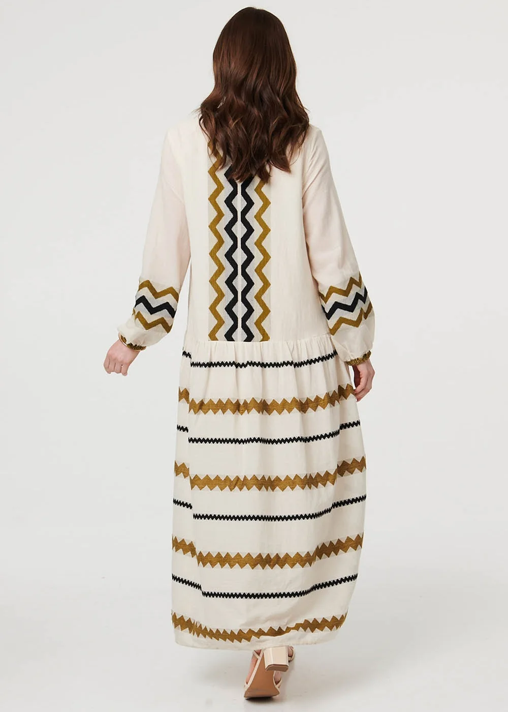 Izabel London Multi Brown Zigzag Print Long Sleeve Maxi Dress - 14 Image 3