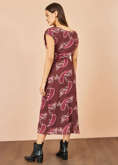 Yumi Brown Paisley Mesh Ruched Midi Dress - 12 Image 4