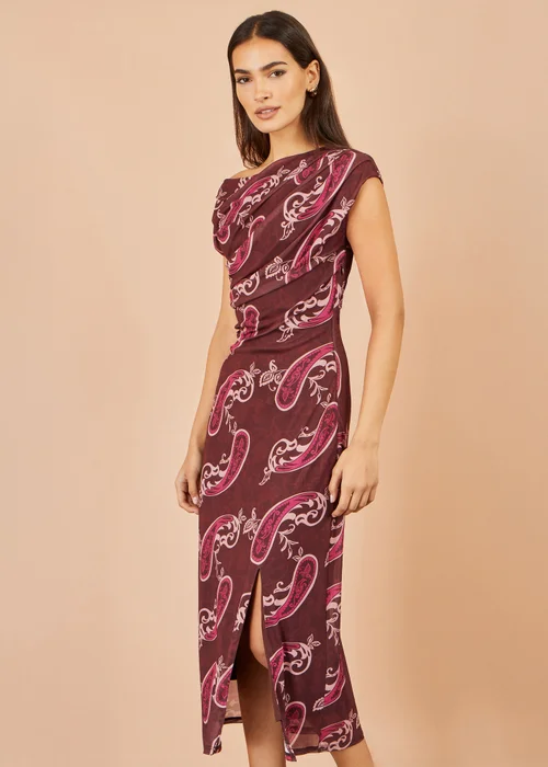 Yumi Brown Paisley Mesh Ruched Midi Dress - 12 Image 2