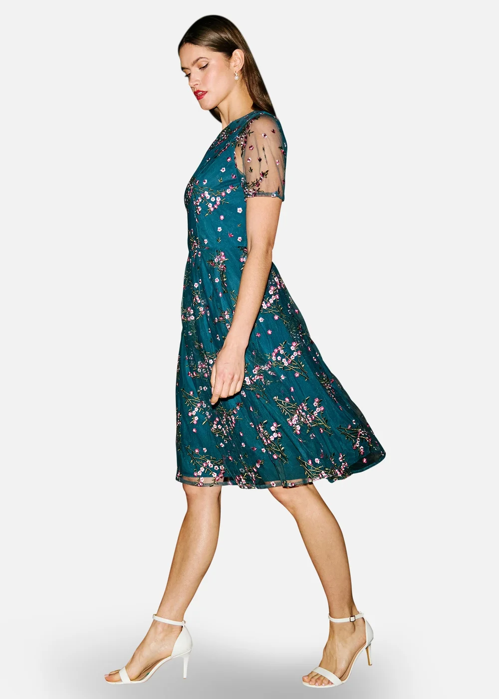 Yumi Teal Embroidered Floral Mesh Prom Dress - 18 Image 3