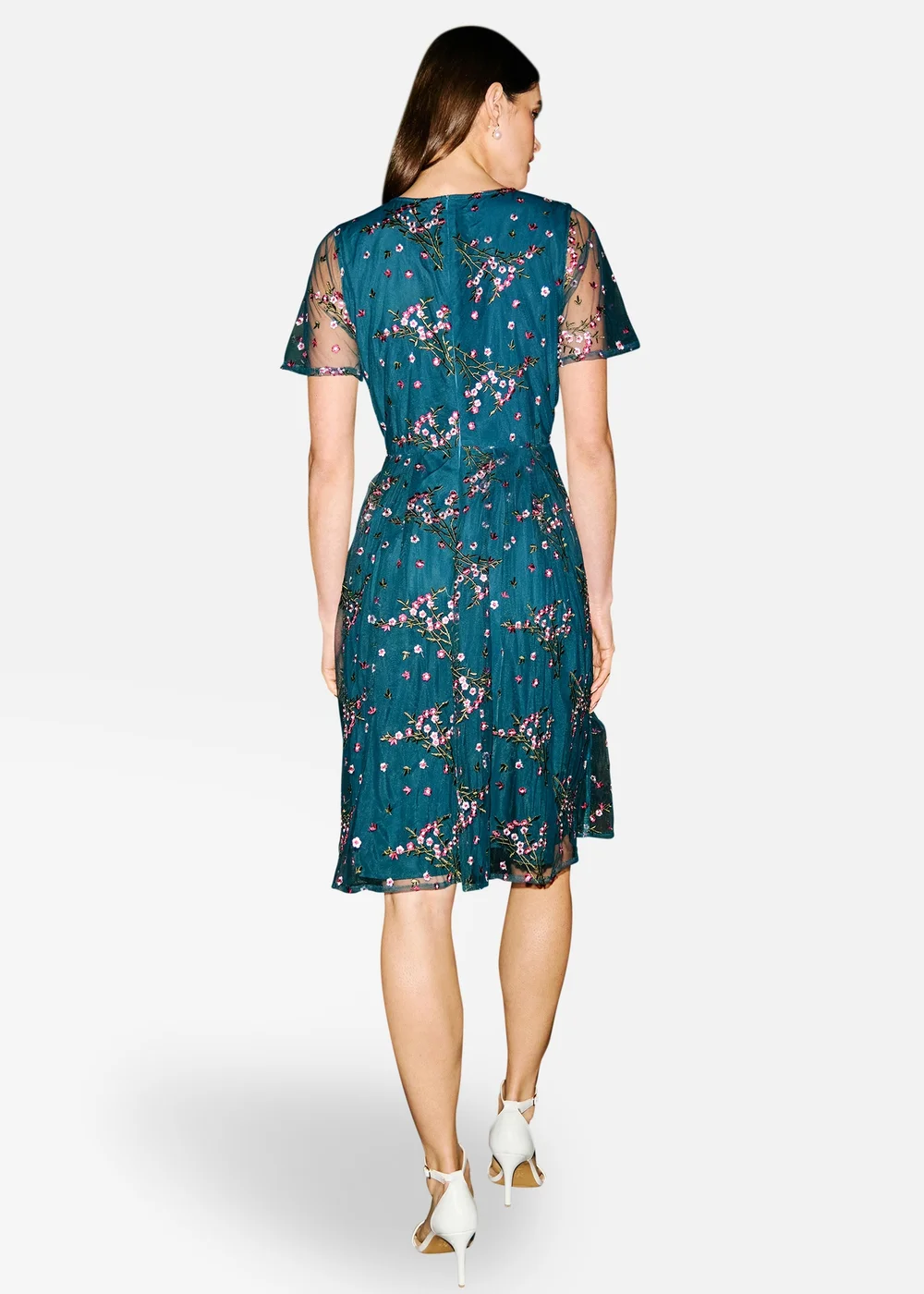 Yumi Teal Embroidered Floral Mesh Prom Dress - 18 Image 5
