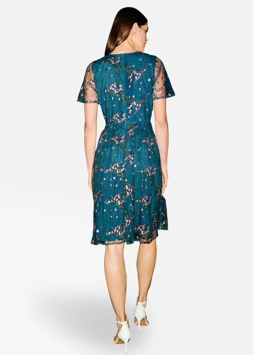 Yumi Teal Embroidered Floral Mesh Prom Dress - 18 Image 5