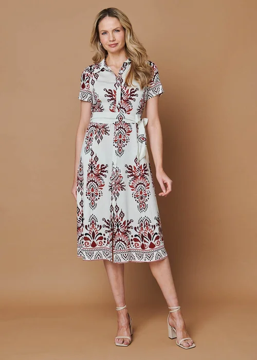Izabel London Red Border Print Short Sleeve Midi Dress - 10 Image 1