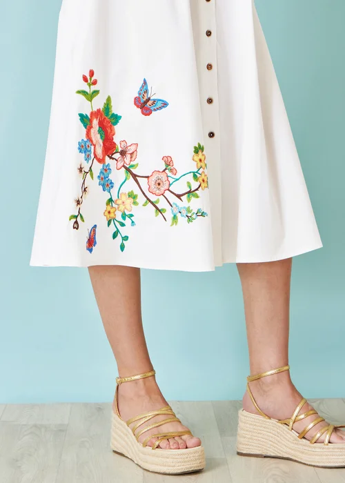 Yumi White Cotton Midi Dress With Embroidery - 8 Image 5