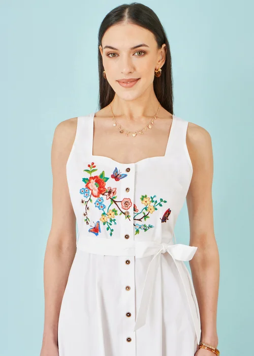 Yumi White Cotton Midi Dress With Embroidery - 8 Image 4