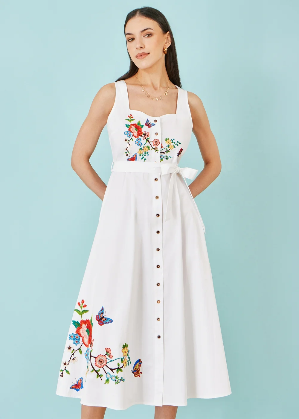 Yumi White Cotton Midi Dress With Embroidery - 8 Image 1