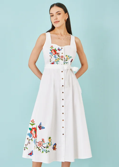 Yumi White Cotton Midi Dress With Embroidery - 8 Image 1