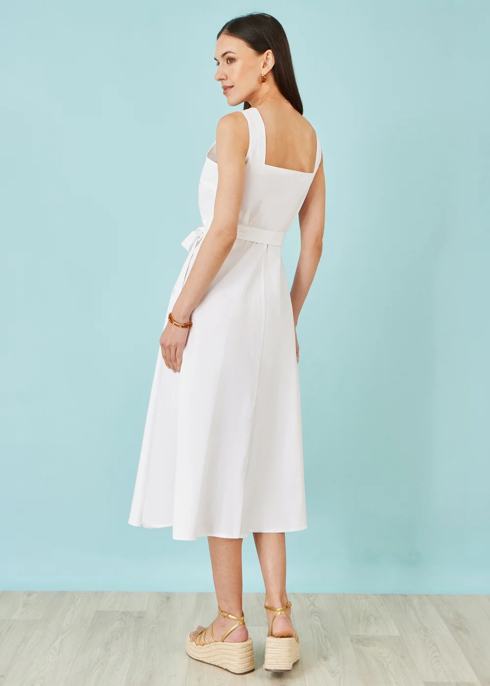 Yumi White Cotton Midi Dress With Embroidery - 8 Image 3