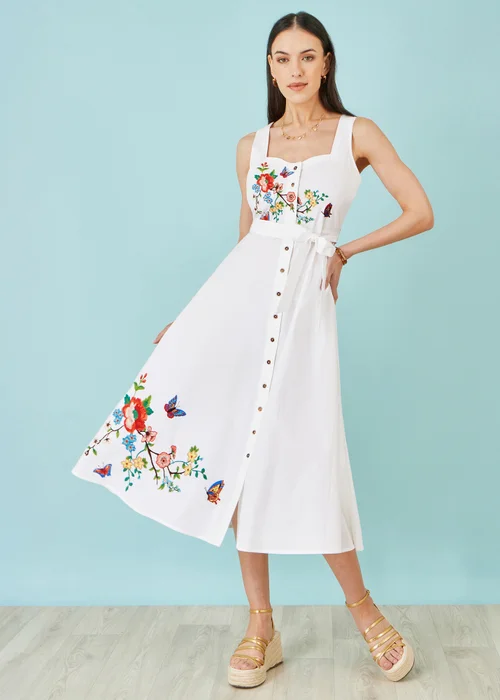 Yumi White Cotton Midi Dress With Embroidery - 8 Image 2