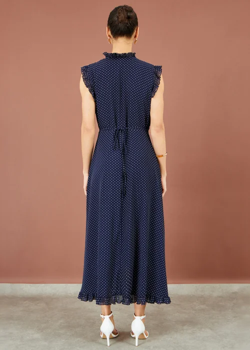 Yumi Navy Polka Dot Midi Wrap Frill Dress - 12 Image 4