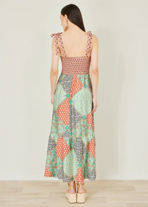 Yumi Multicolour Viscose Patchwork Ruched Smocked Maxi Sundress - M Image 3