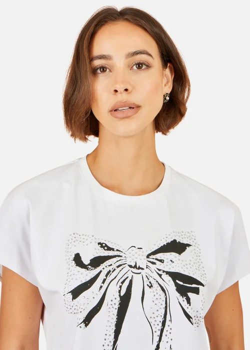 Yumi White Bow T-Shirt With Lace - 12 Image 3