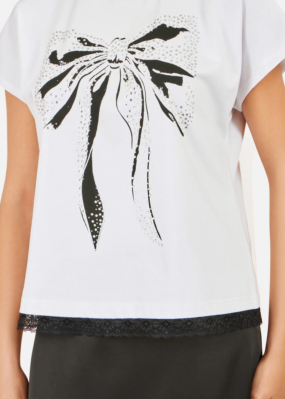 Yumi White Bow T-Shirt With Lace - 12 Image 4