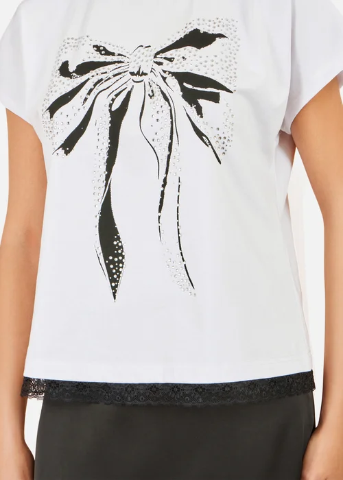 Yumi White Bow T-Shirt With Lace - 12 Image 4