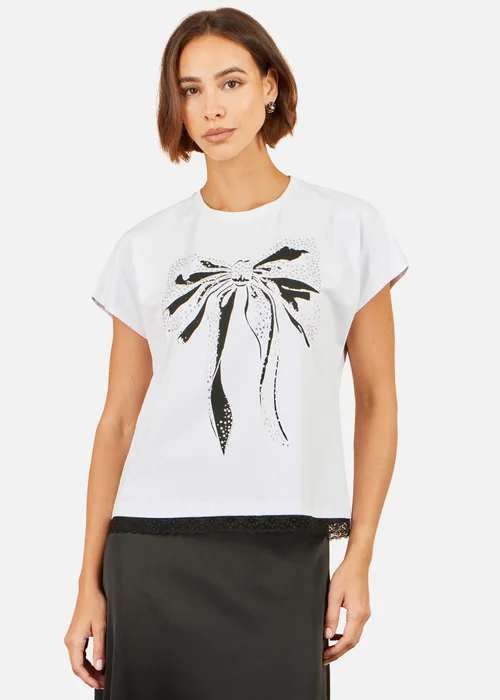 Yumi White Bow T-Shirt With Lace - 12 Image 1