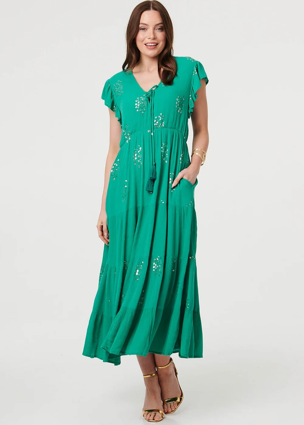 Izabel London Jade Sequin Detail Cap Sleeve Maxi Dress - 10 Image 1