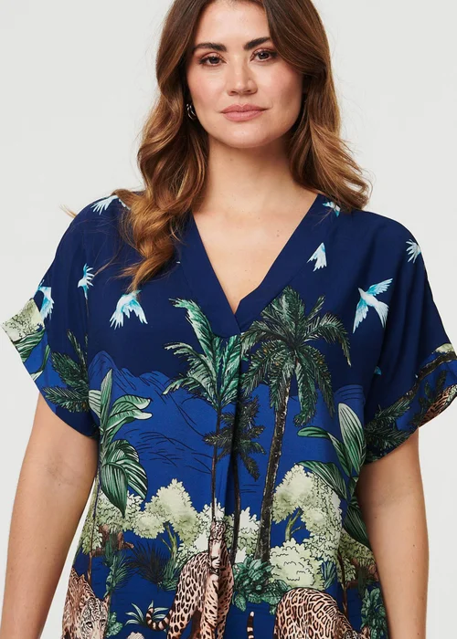 Izabel London Navy Tropical Print Short Sleeve Relaxed Top - 8 Image 4