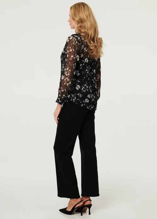 Izabel London Black Floral Semi Sheer Layer Lace Trim Blouse - 14 Image 3