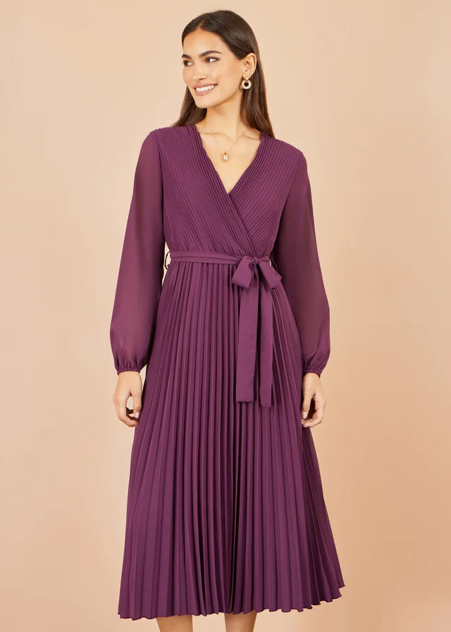Yumi Purple Pleated Wrap Midi Dress