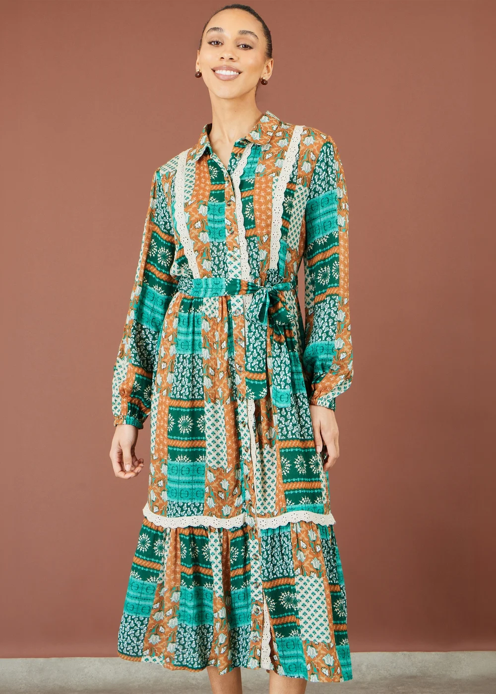 Yumi Multicolour Patchwork Viscose Midi Shirt Dress - 16 Image 1