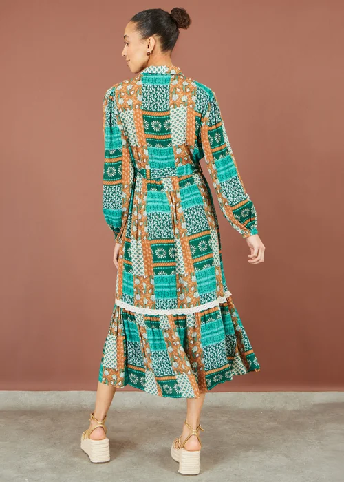 Yumi Multicolour Patchwork Viscose Midi Shirt Dress - 16 Image 3