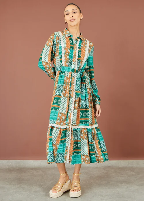 Yumi Multicolour Patchwork Viscose Midi Shirt Dress - 16 Image 2