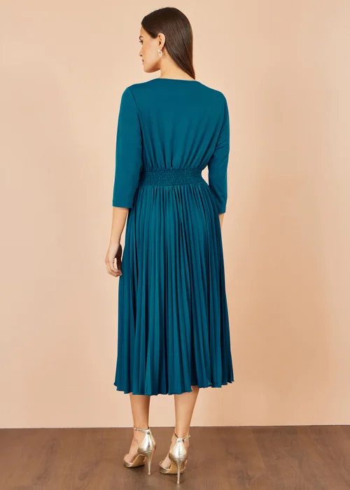 Yumi Teal Stretch Wrap Pleated Midi Dress - 16 Image 3