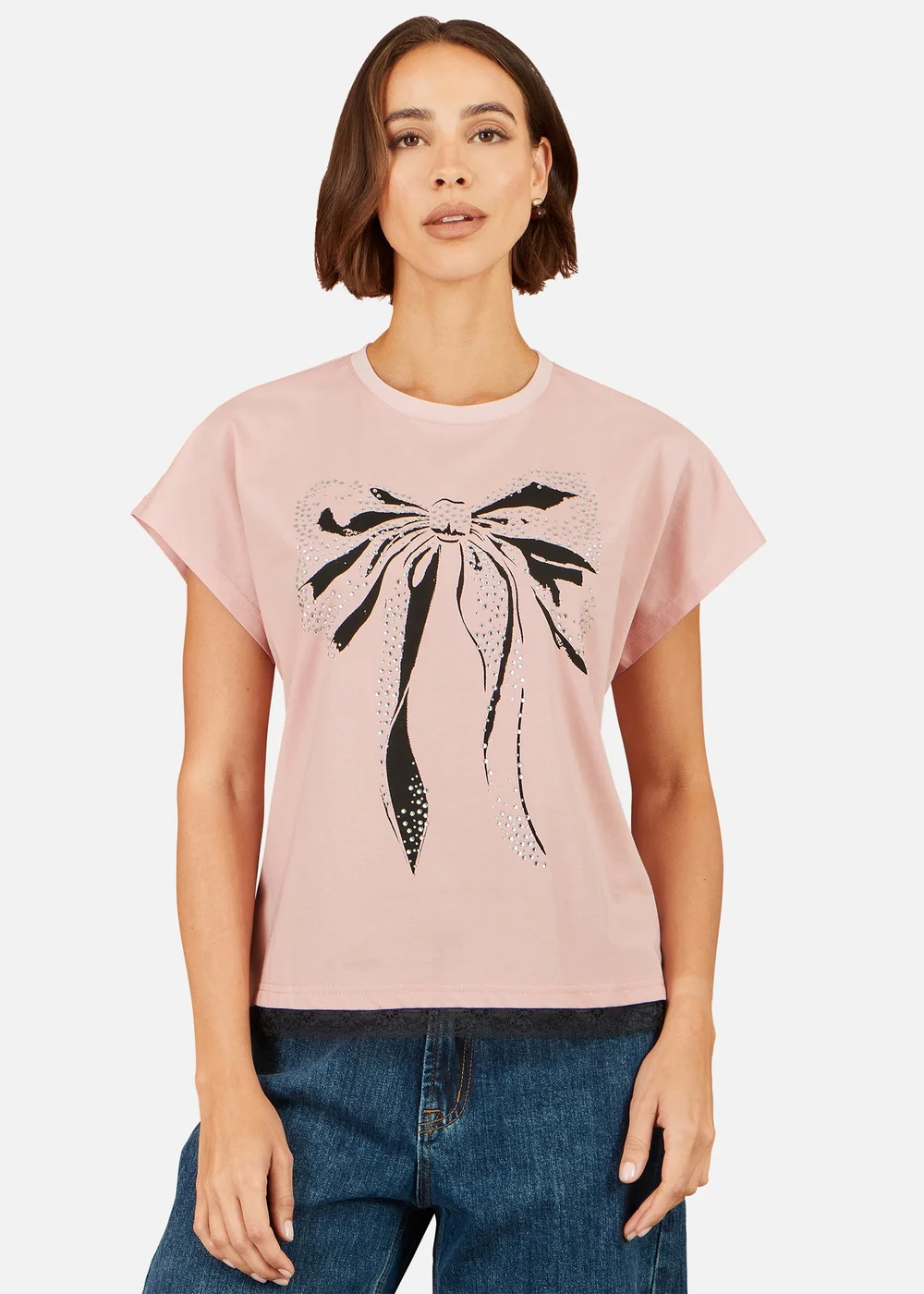 Yumi Blush Bow T-Shirt With Lace - 10 Image 1