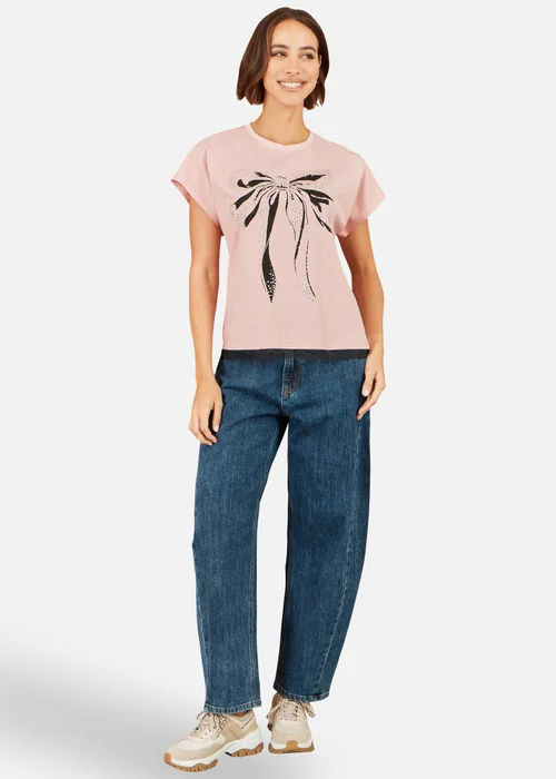 Yumi Blush Bow T-Shirt With Lace - 10 Image 2