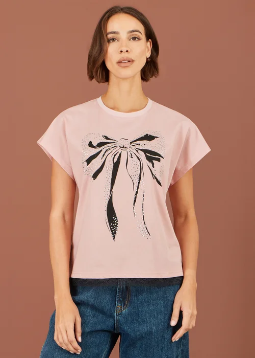 Yumi Blush Bow T-Shirt With Lace - 10 Image 1