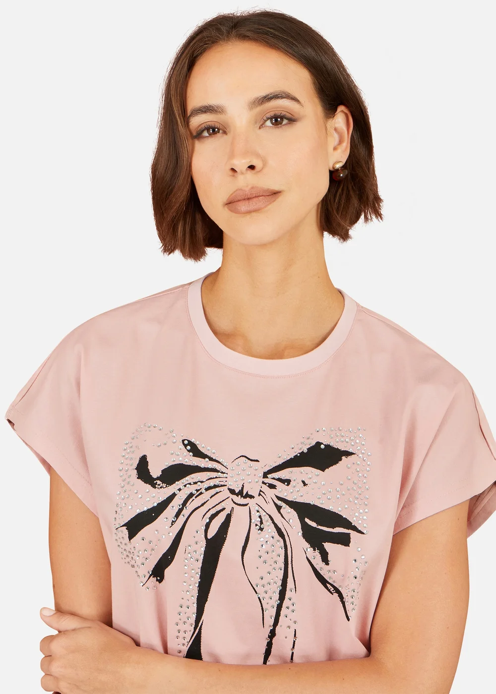 Yumi Blush Bow T-Shirt With Lace - 10 Image 4