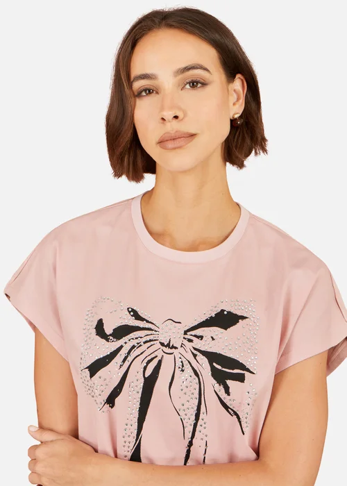 Yumi Blush Bow T-Shirt With Lace - 10 Image 4