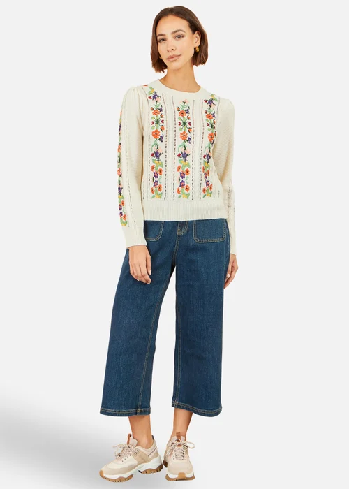 Yumi Floral Embroidery Cable Jumper - L Image 2