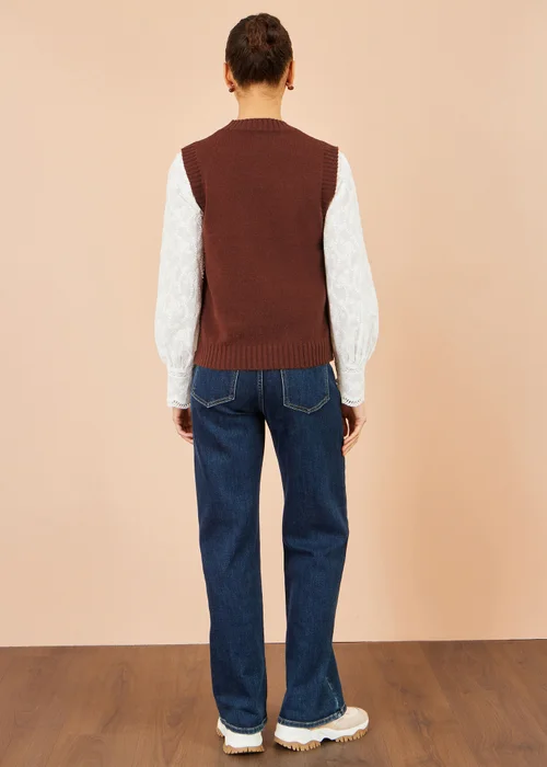 Yumi Brown Flower Applique Knit Tank - L Image 2