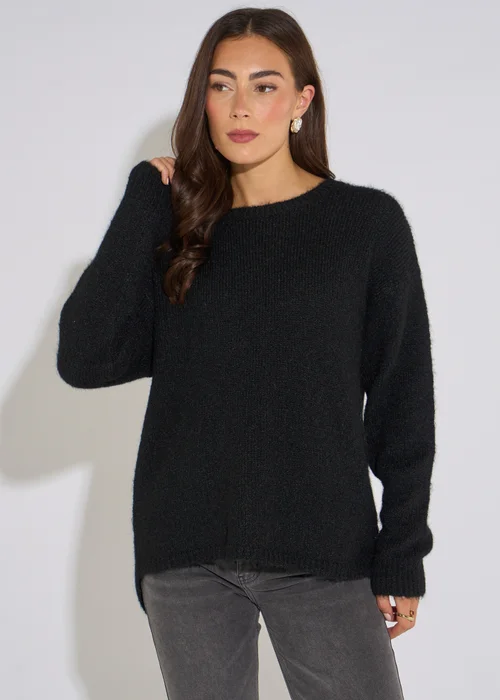 Gini London Black Long Sleeves Jewelled Back Knit Jumper - S/M Image 1