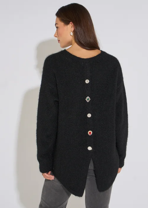 Gini London Black Long Sleeves Jewelled Back Knit Jumper - S/M Image 2